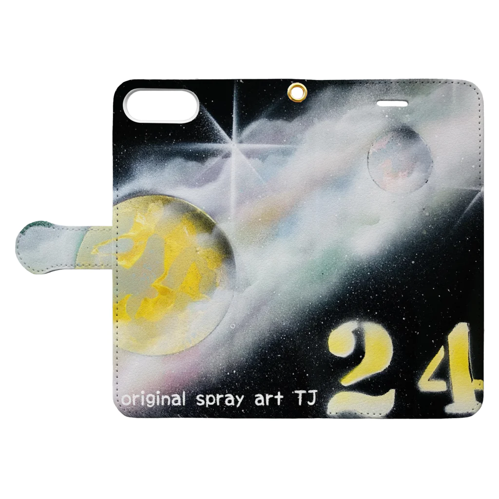 小さな宇宙工房おっちーの【NO.24 宇宙の雲海 〜original spray art〜】 Book-Style Smartphone Case:Opened (outside)