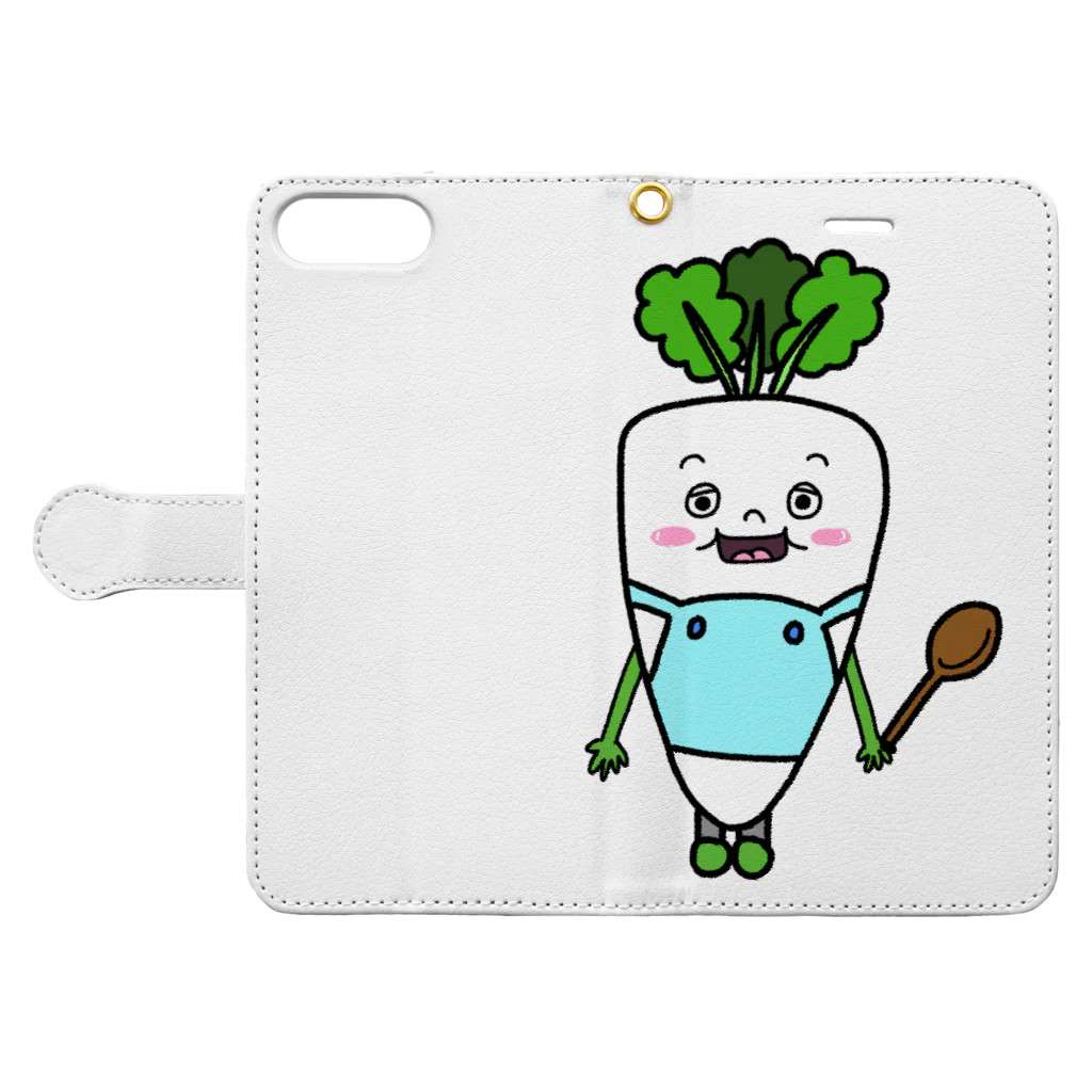 Let's Vegetablesのだいこさん【Let's Vegetables】 Book-Style Smartphone Case:Opened (outside)