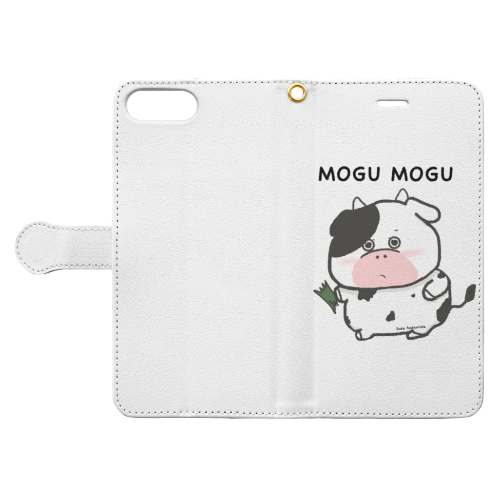 rukafashionistaの牛さんシリーズ　MOGUMOGU 다이어리형 폰케이스を開いた場合(外側)