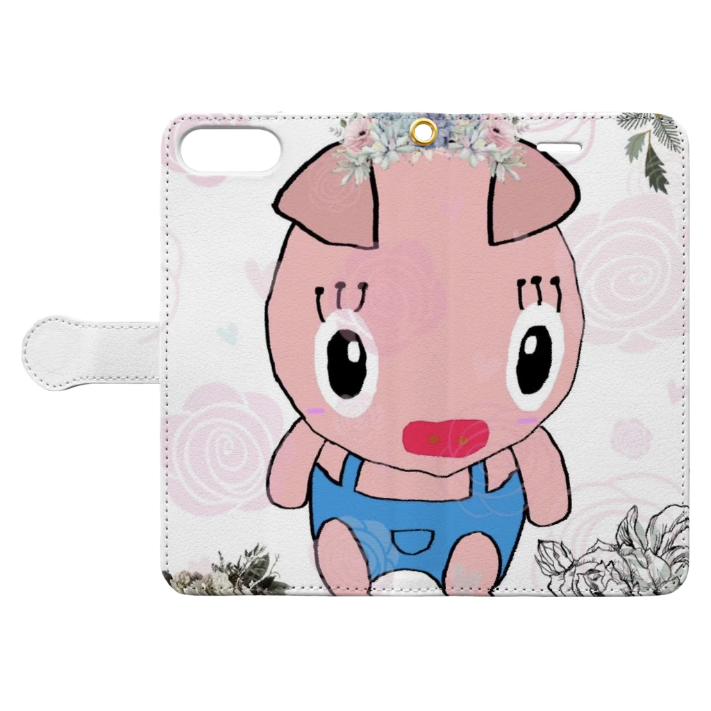 hanaのぶたのみーちゃん🐽 Book-Style Smartphone Case:Opened (outside)