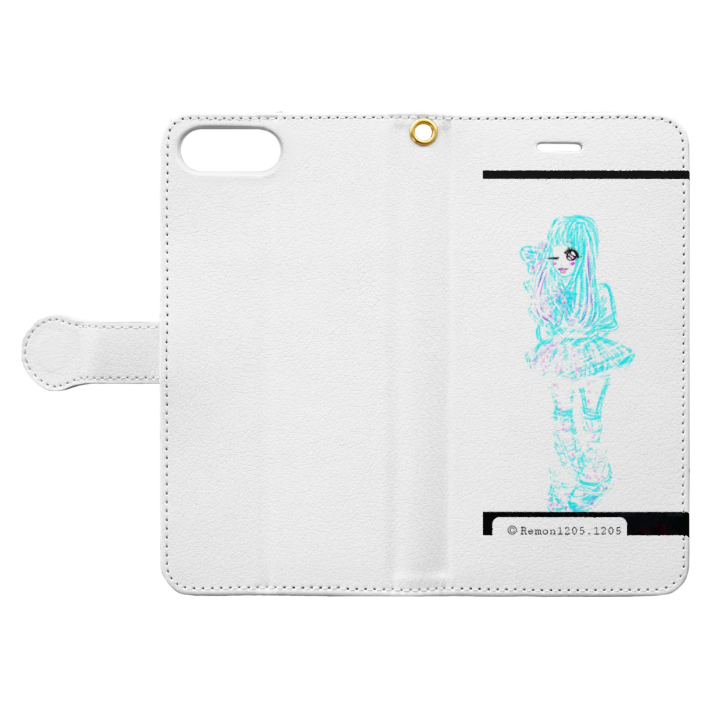 レモンかわいい女子♥️オリジナルショップの透明女子♥️ちゃん Book-Style Smartphone Case:Opened (outside)