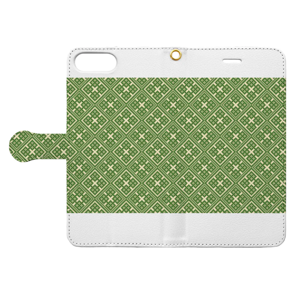 mikaco@津軽こぎん店の津軽こぎん刺し風スマホケース Book-Style Smartphone Case:Opened (outside)