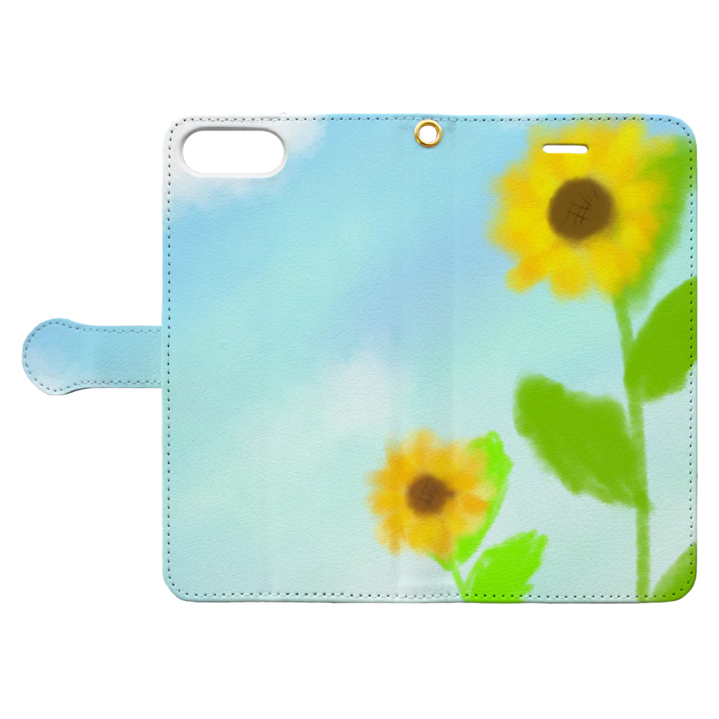 Lily bird（リリーバード）の青空とひまわり Book-Style Smartphone Case:Opened (outside)