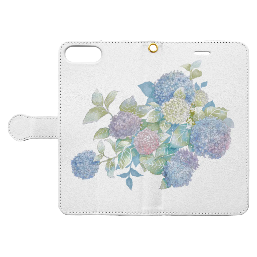 Joy. Ree Illustration SUZURI Shop のHydrangea (紫陽花の季節） 手帳型スマホケースを開いた場合(外側)