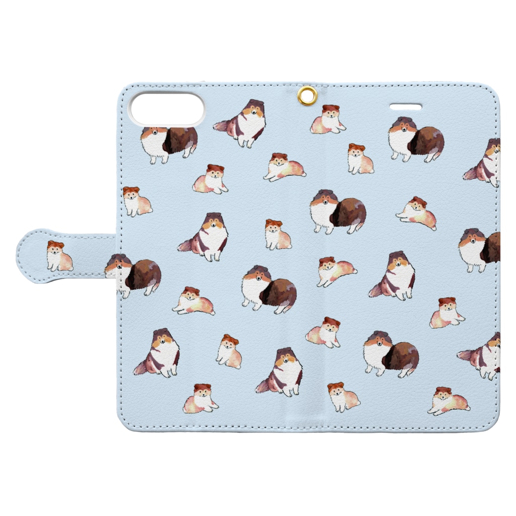 ずっこ（zucco.)のシェルティのおやこ Book-Style Smartphone Case:Opened (outside)