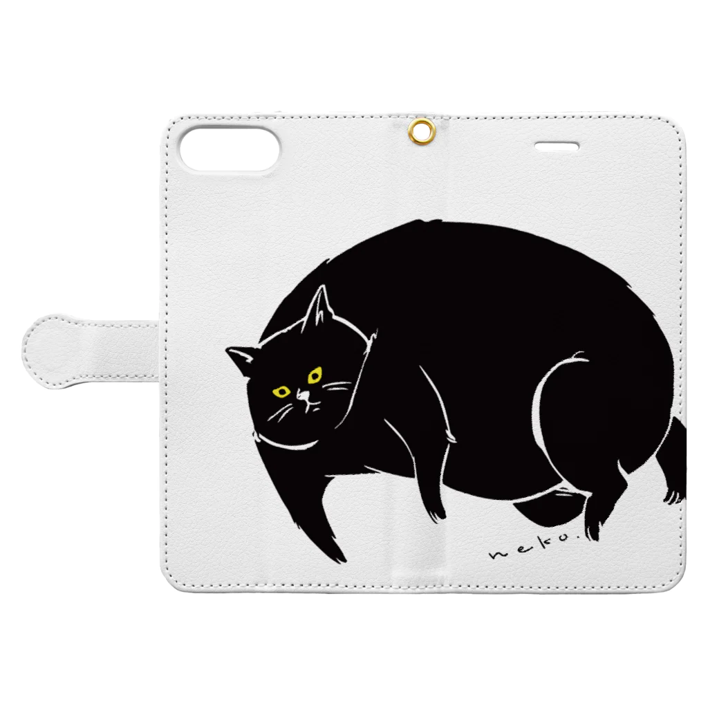 タバタ画房のふてぶてしいクロねこ Book-Style Smartphone Case:Opened (outside)