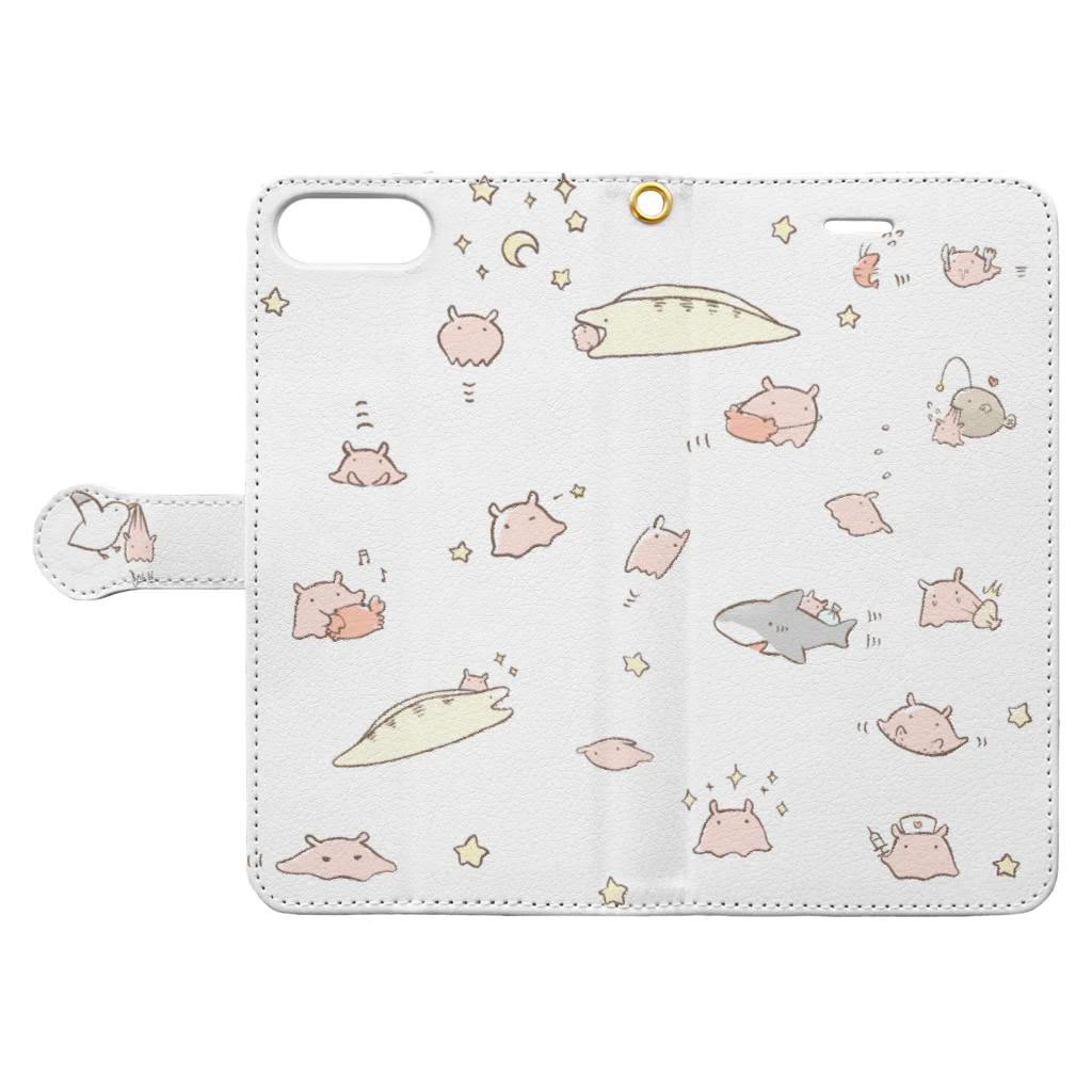 めんだこ・さうるす本舗のめんだこちゃんスマホケース─くうもの、くわれるもの─ Book-Style Smartphone Case:Opened (outside)