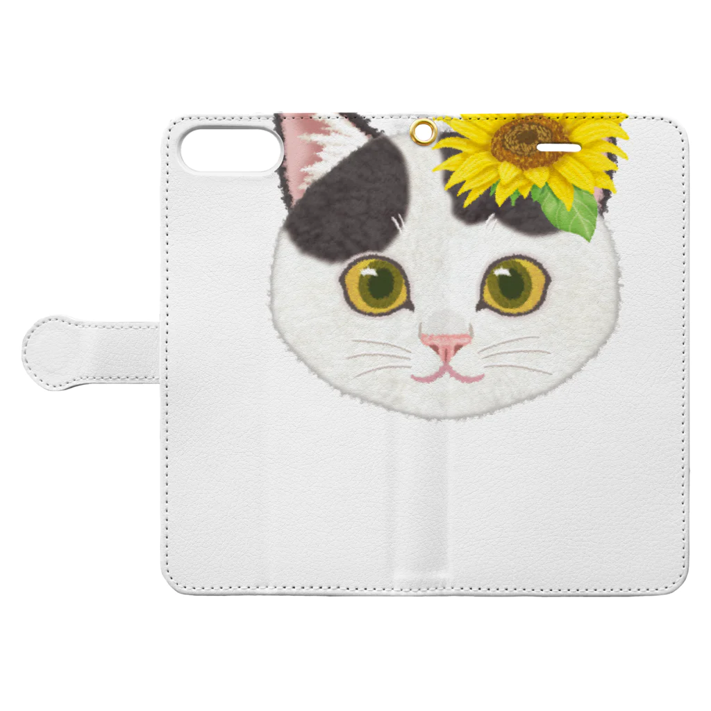 いっぷく堂のねこちゃん（ひまわり） Book-Style Smartphone Case:Opened (outside)