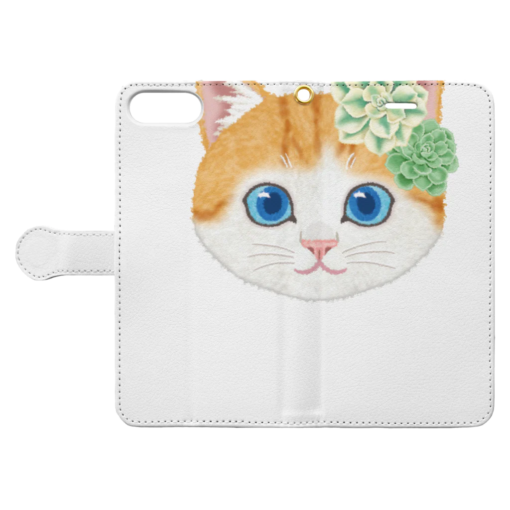 いっぷく堂のねこちゃん（多肉植物） Book-Style Smartphone Case:Opened (outside)