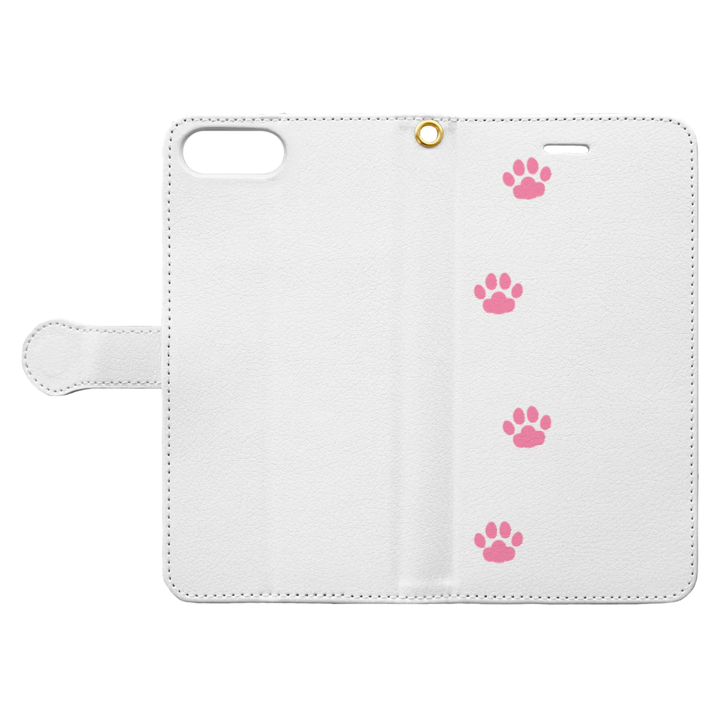 Baby Tigerの猫のあしあと(ピンク・タテ) Book-Style Smartphone Case:Opened (outside)