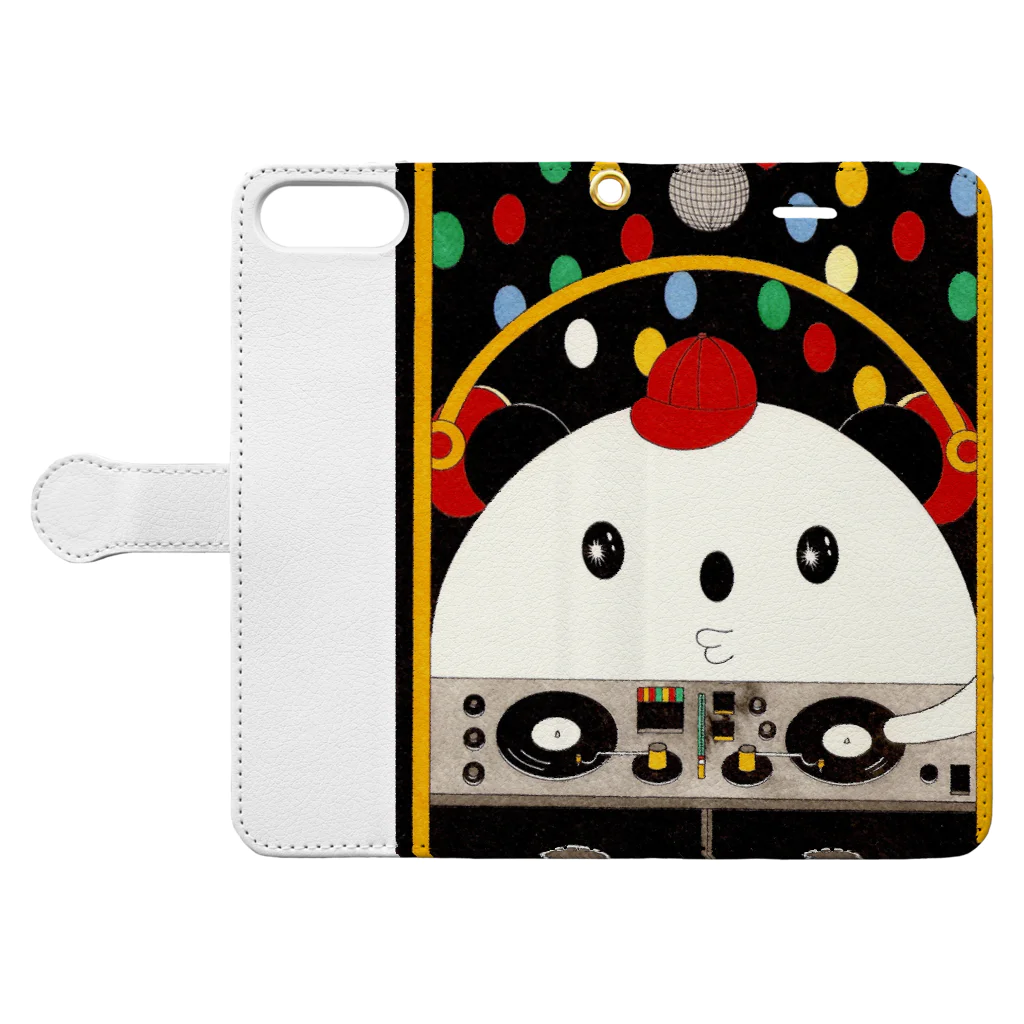 あごぱん商店のDJパンダ Book-Style Smartphone Case:Opened (outside)