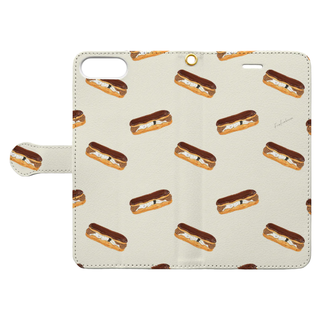 FWAFWA house+のネコぱんとエクレア  Book-Style Smartphone Case:Opened (outside)