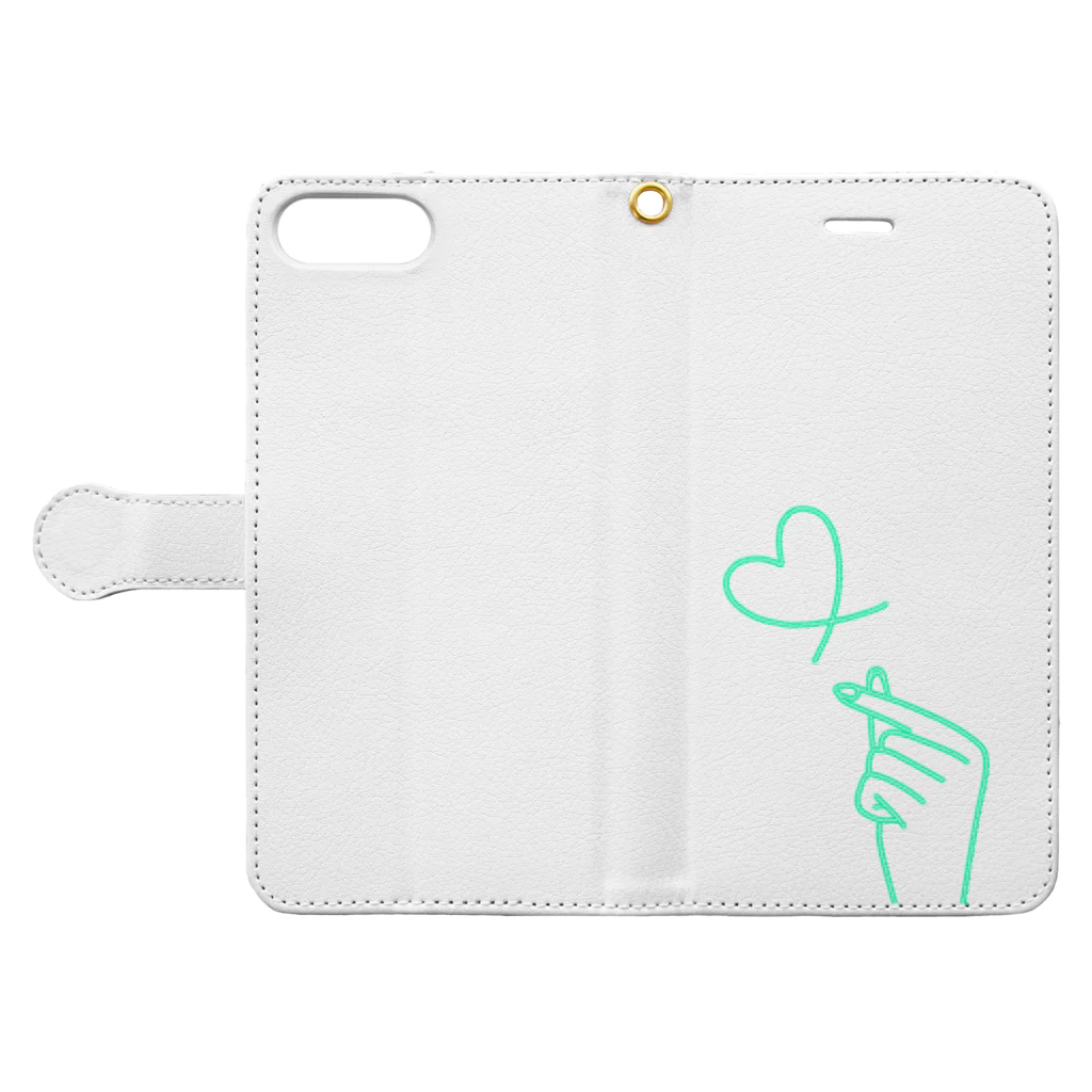 らくがきクオリティのmint green lover Book-Style Smartphone Case:Opened (outside)