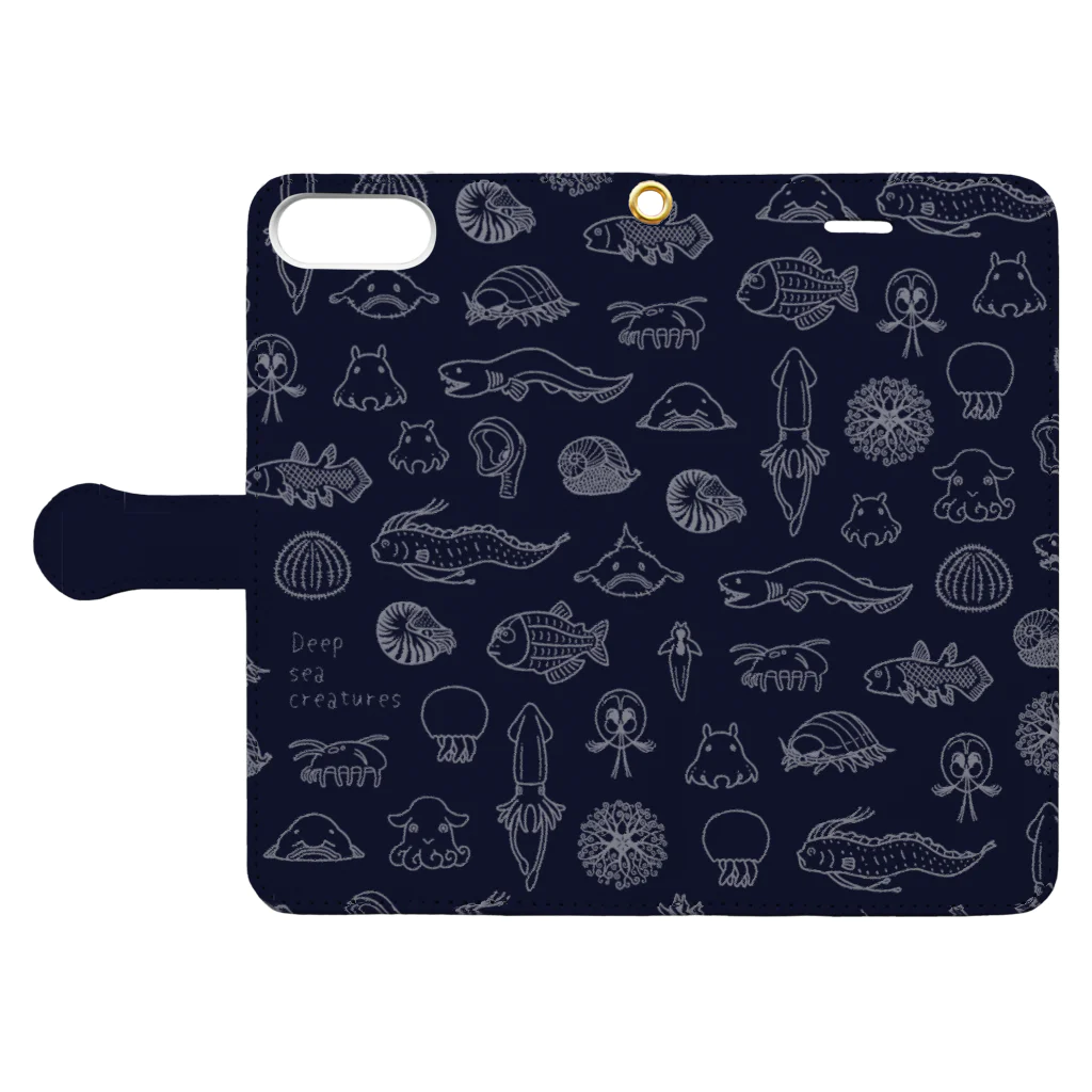 深海Collectiteの深海生物集合（ライン）ネイビー Book-Style Smartphone Case:Opened (outside)