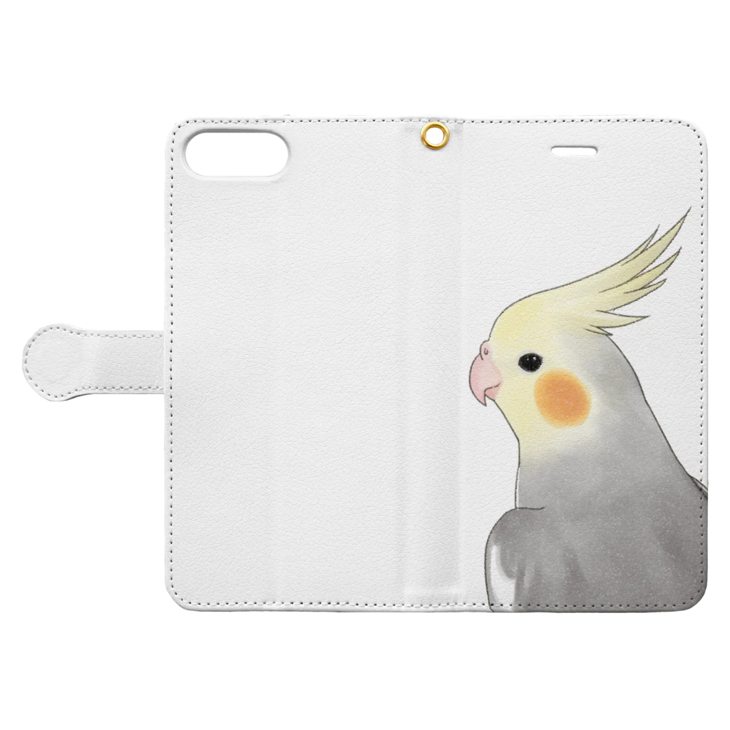 まめるりはことりの見つめるオカメインコちゃん【まめるりはことり】 Book-Style Smartphone Case:Opened (outside)