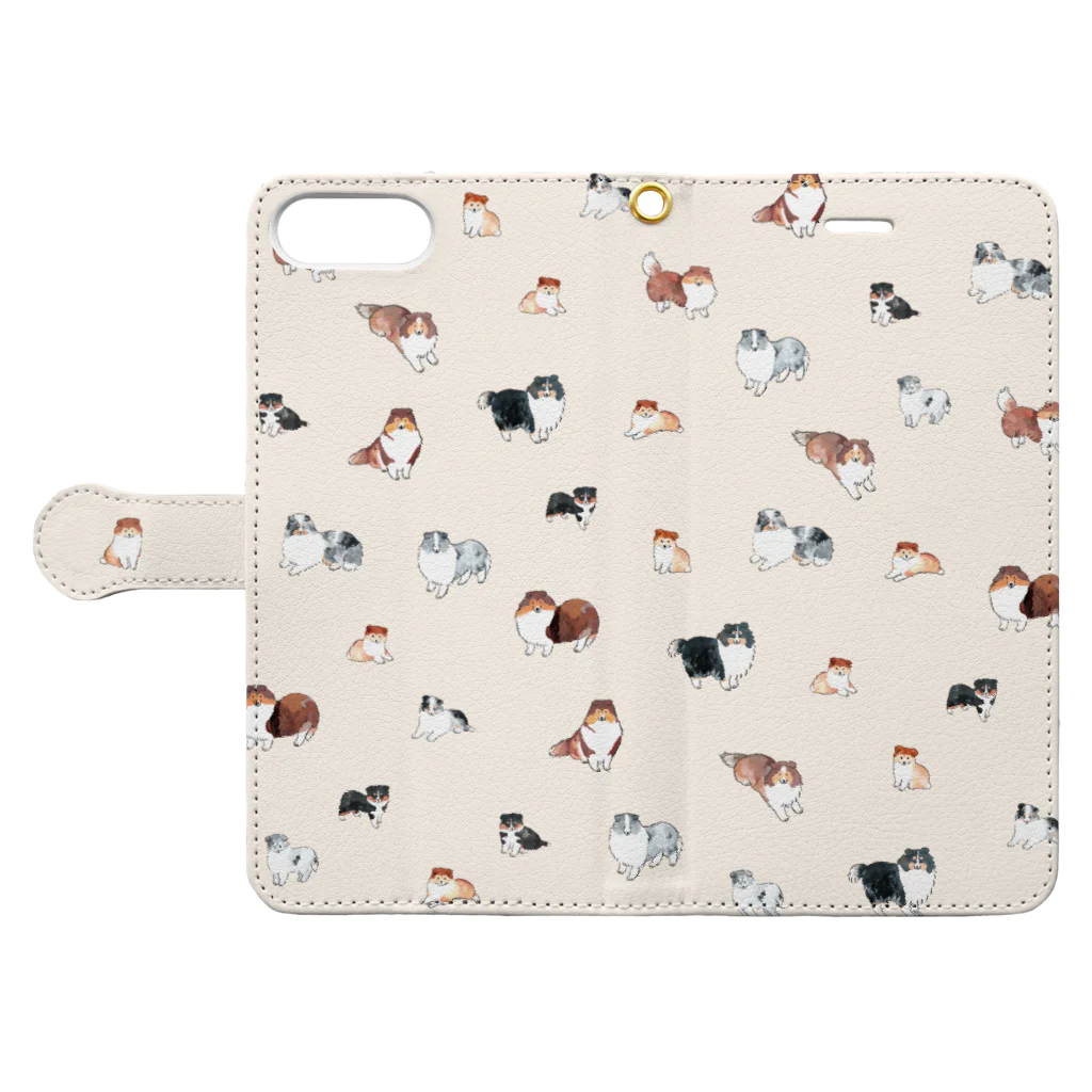 ずっこ（zucco.)のシェットランドシープドッグ大集合 Book-Style Smartphone Case:Opened (outside)