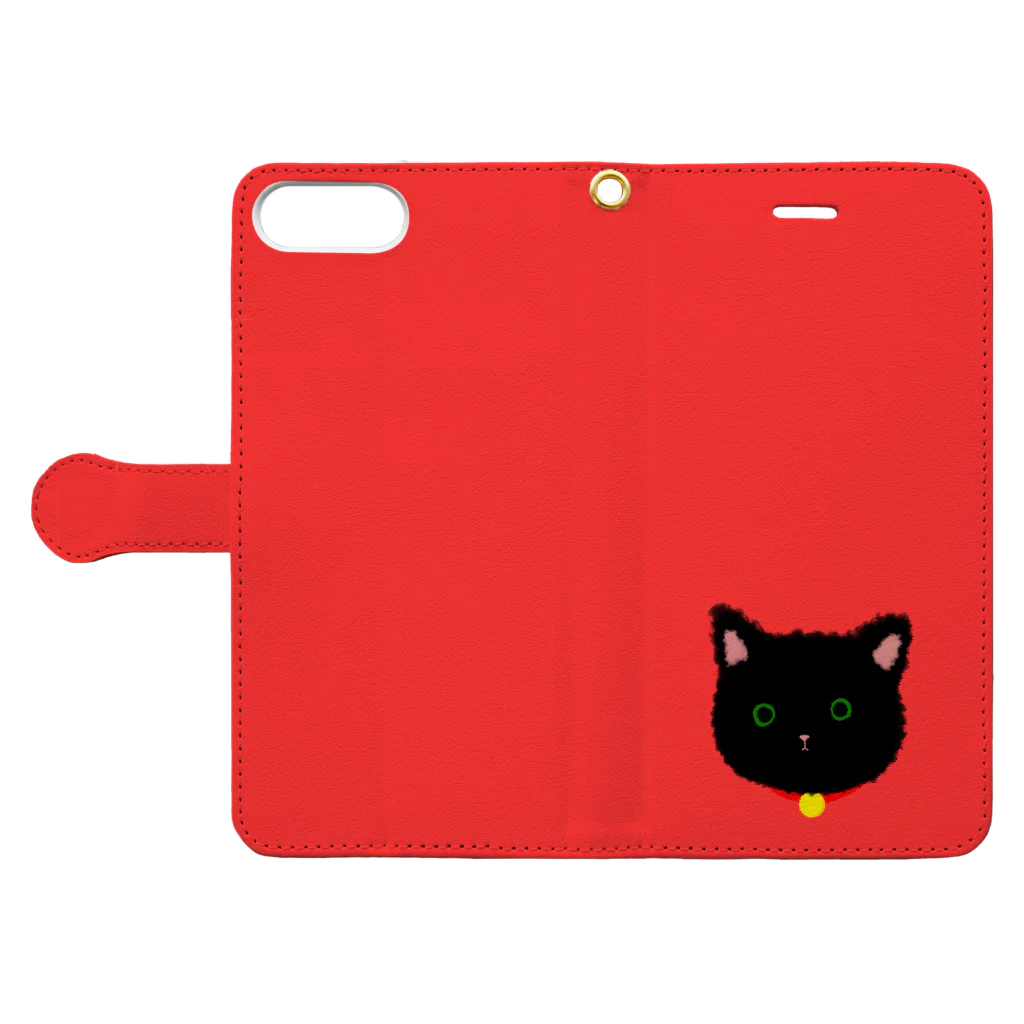 atapyoのもこもこくろねこ(レッド) Book-Style Smartphone Case:Opened (outside)