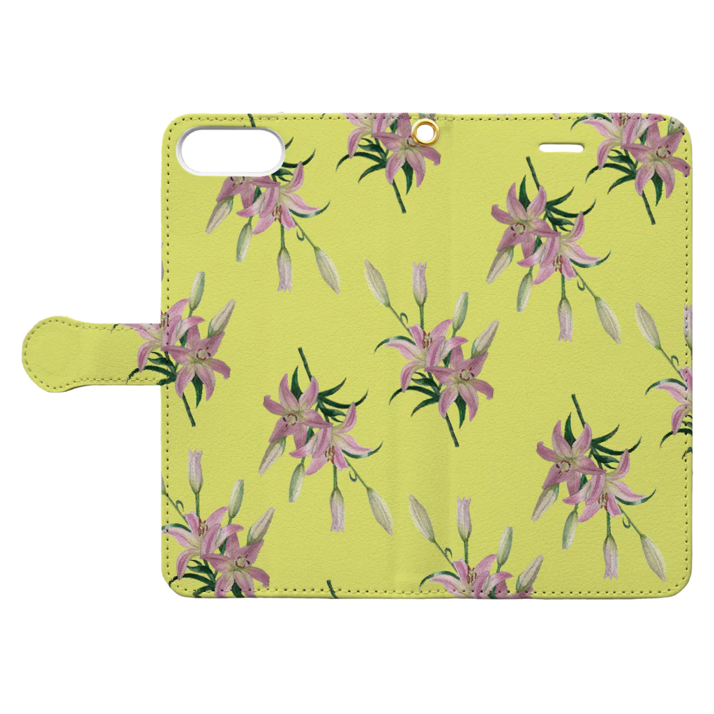 あおちゃん商会のThunberg Lily （スカシユリ） イエロー Book-Style Smartphone Case:Opened (outside)