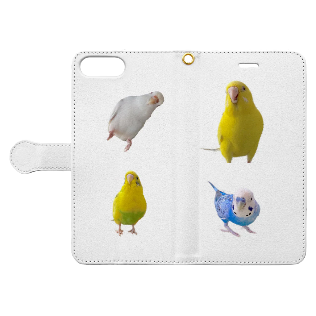 インコまるけのインコまるけ4羽集合‼︎ Book-Style Smartphone Case:Opened (outside)