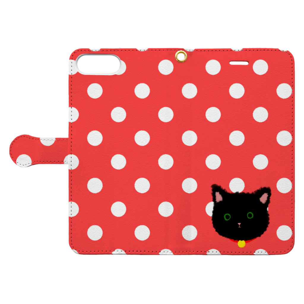 atapyoのもこもこ黒猫(水玉) Book-Style Smartphone Case:Opened (outside)