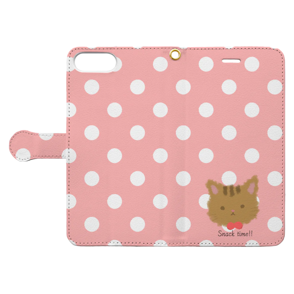 atapyoのもこもこ猫さん(水玉) Book-Style Smartphone Case:Opened (outside)