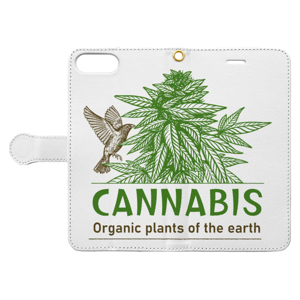 420 MUSIC FACTORYのCannabis & Bird（カナビスと鳥） Book-Style Smartphone Case:Opened (outside)