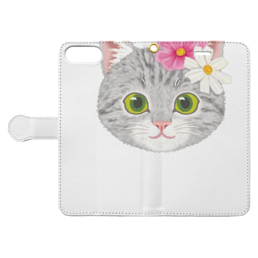 いっぷく堂のねこちゃん（コスモス） Book-Style Smartphone Case:Opened (outside)