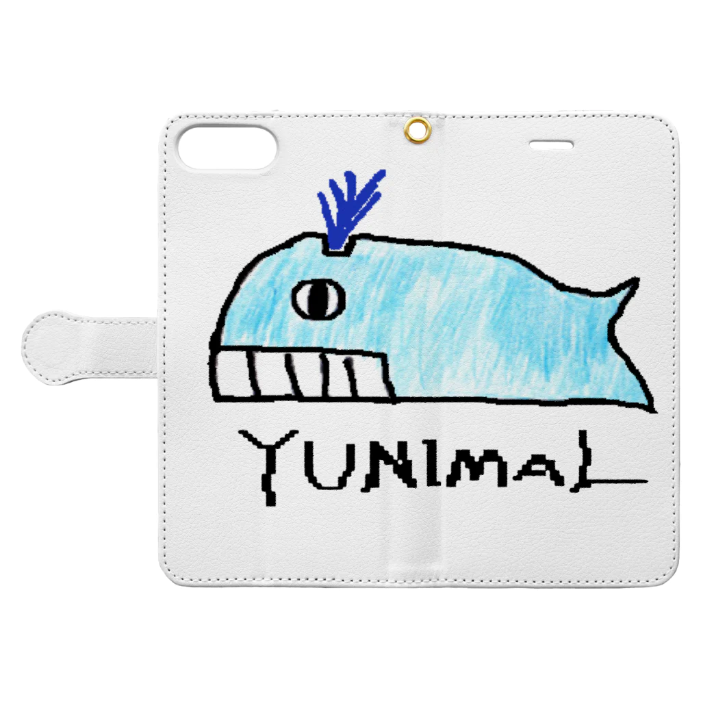 yunimalのクジラ 手帳型スマホケースを開いた場合(外側)