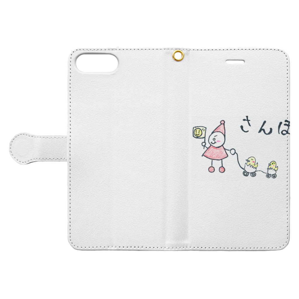 Icco-shopのIcco信者とピヨ子の日常【さんぽ】 Book-Style Smartphone Case:Opened (outside)