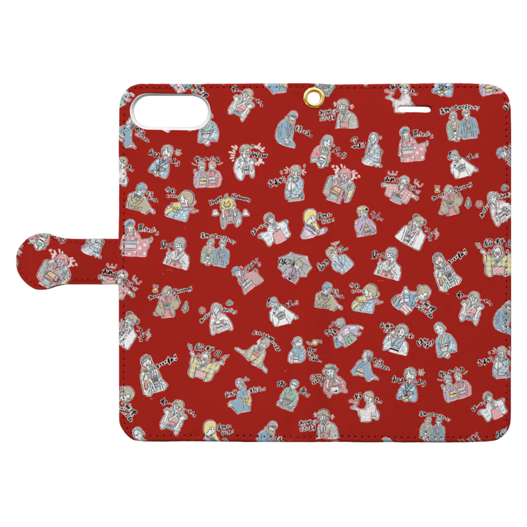 aNone sOnoneの着物イラスト（茜色） Book-Style Smartphone Case:Opened (outside)