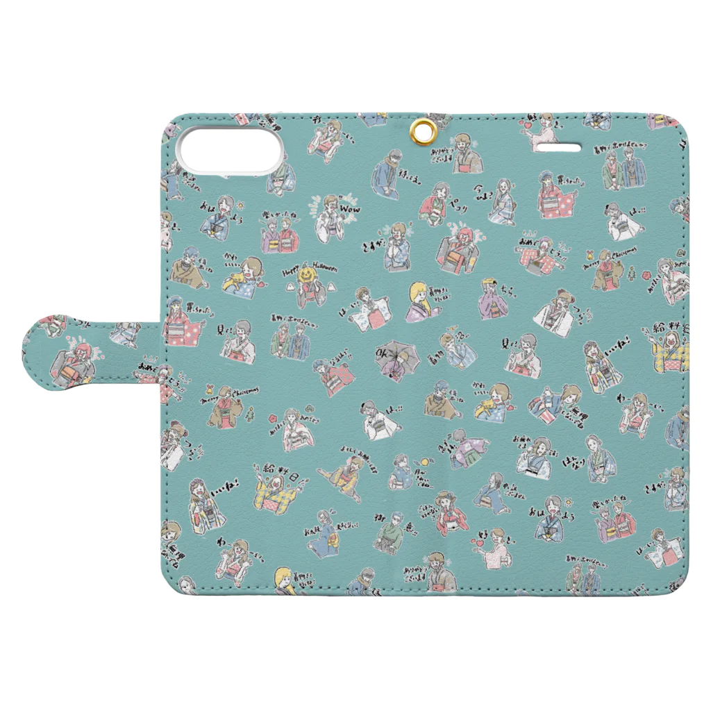 aNone sOnoneの着物イラスト（瓶覗） Book-Style Smartphone Case:Opened (outside)