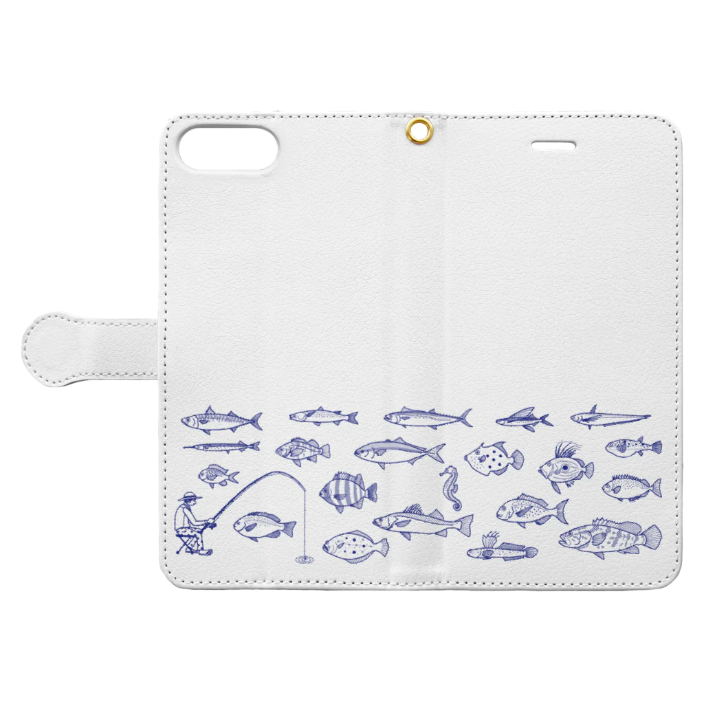 Umikko8823のお魚　青LINE Book-Style Smartphone Case:Opened (outside)