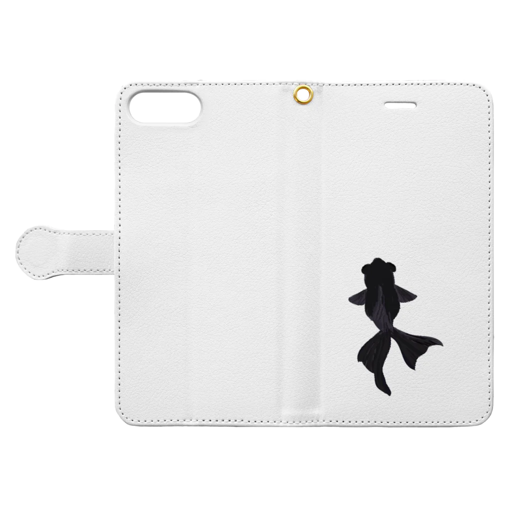 金魚のキンボの金魚 黒デメキン Book-Style Smartphone Case:Opened (outside)