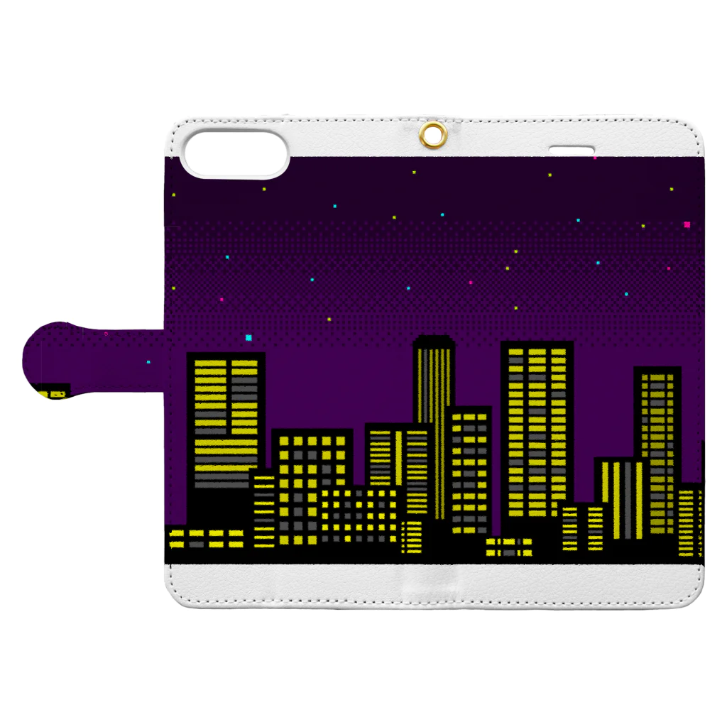 ドット絵アイテムの夜景 手帳型スマホケースを開いた場合(外側)