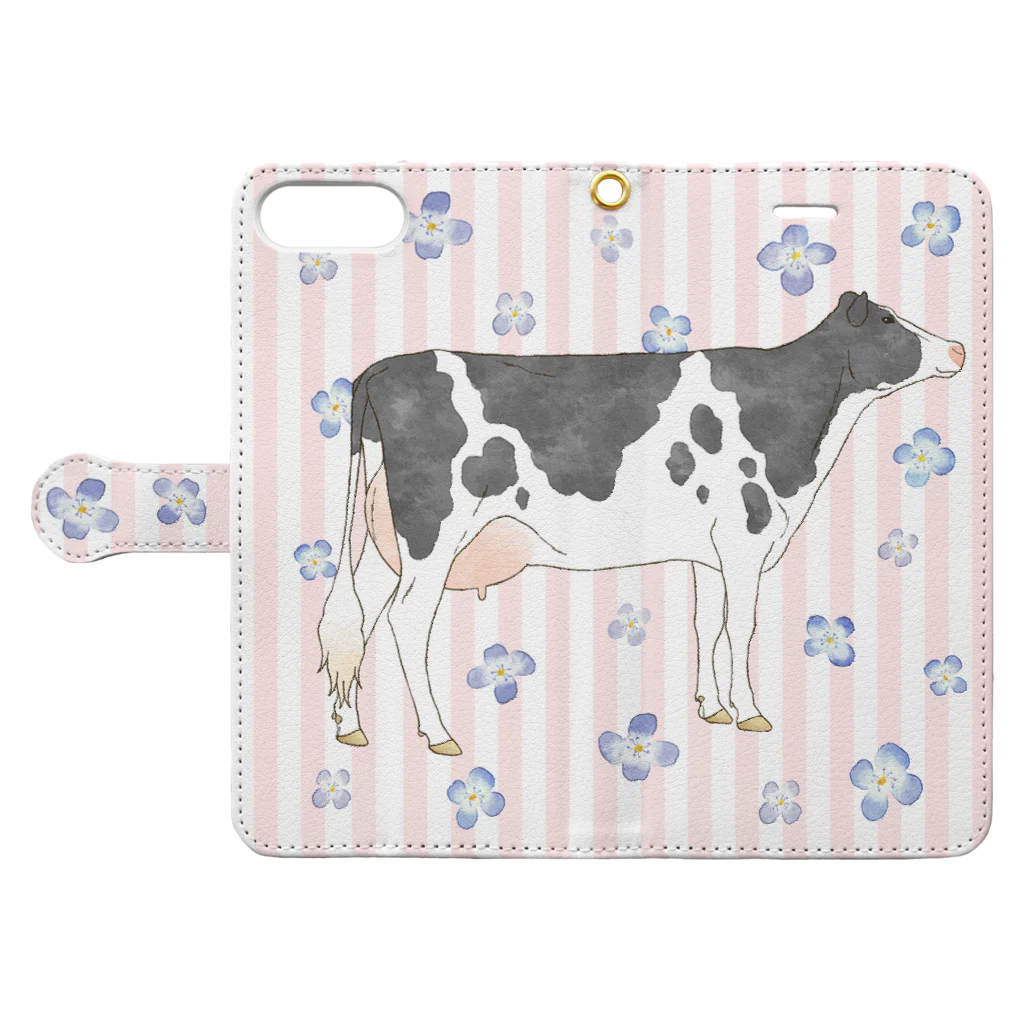 牛絵屋の水彩うし２手帳型ケースその２ Book-Style Smartphone Case:Opened (outside)