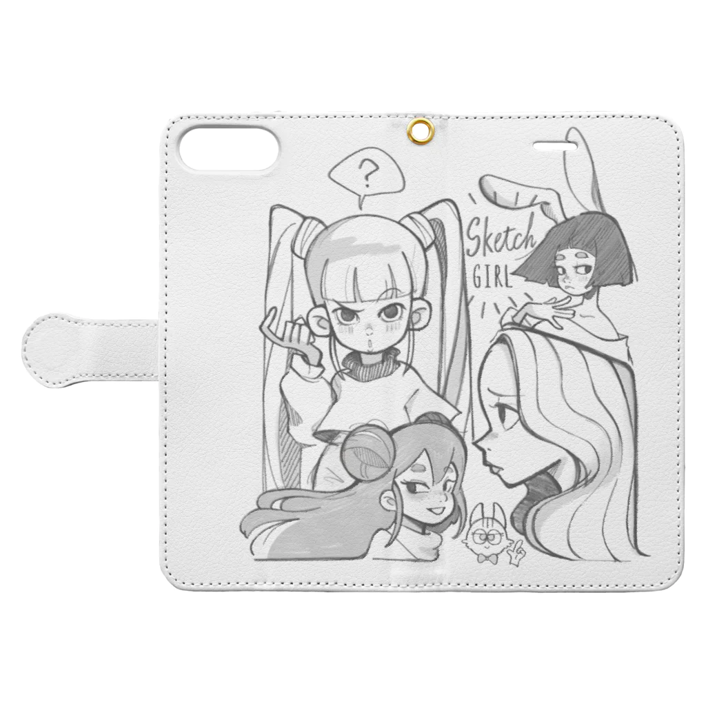 はくさいの直売所のSketch Girl(モノクロ) Book-Style Smartphone Case:Opened (outside)