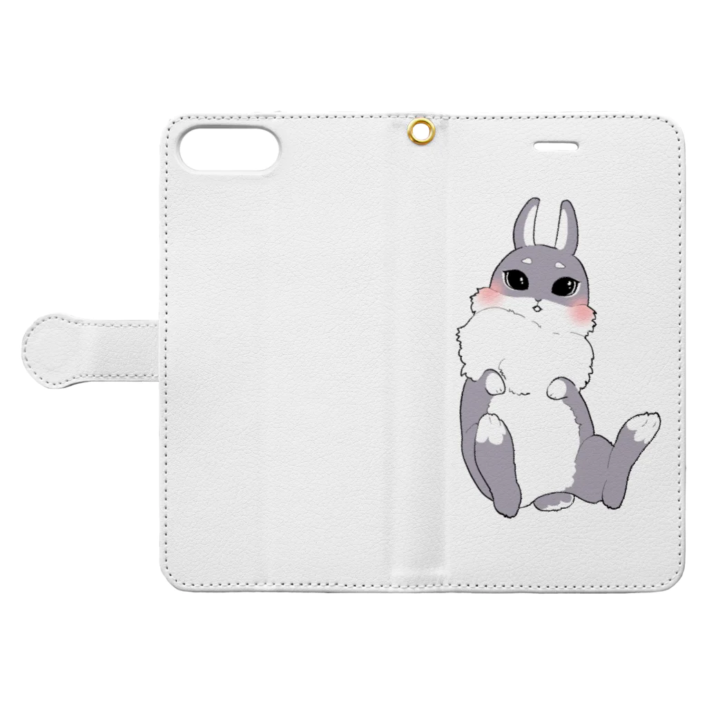 ButterConyのグレーうさぎ Book-Style Smartphone Case:Opened (outside)