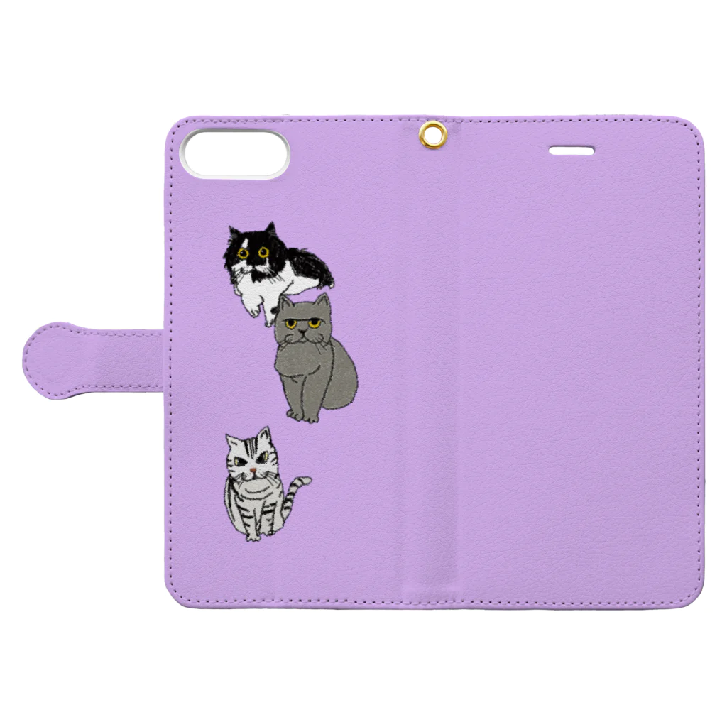 oinarichanの3匹の猫たち　紫 Book-Style Smartphone Case:Opened (outside)