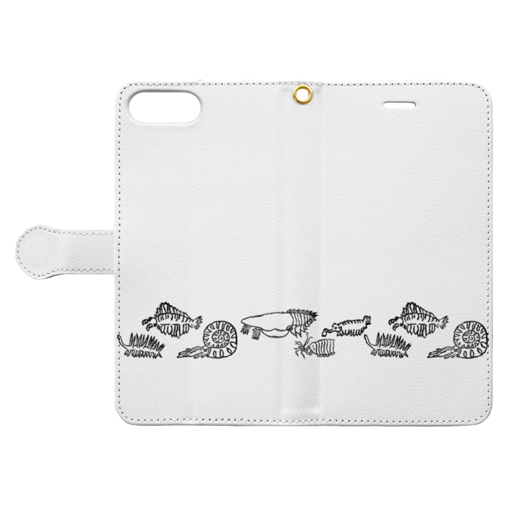 はんこや　ののの長く並ぶ古代生物 Book-Style Smartphone Case:Opened (outside)