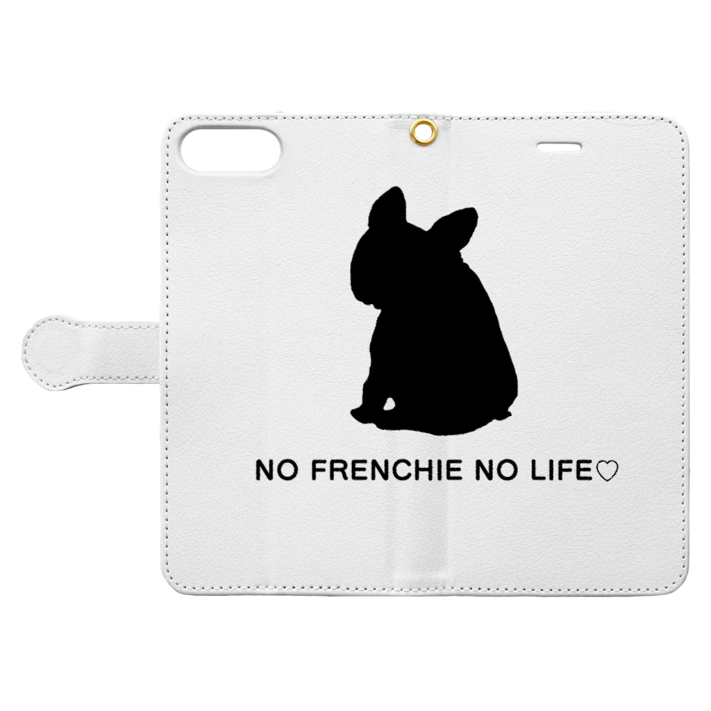 NO FRENCHIE NO LIFE♡のNO FRENCHIE NO LIFE♡モノクロ Book-Style Smartphone Case:Opened (outside)