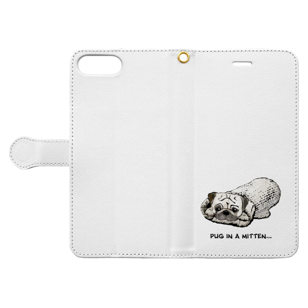 犬グッズの店しえるぶるーのミトンに入ったパグ  Book-Style Smartphone Case:Opened (outside)