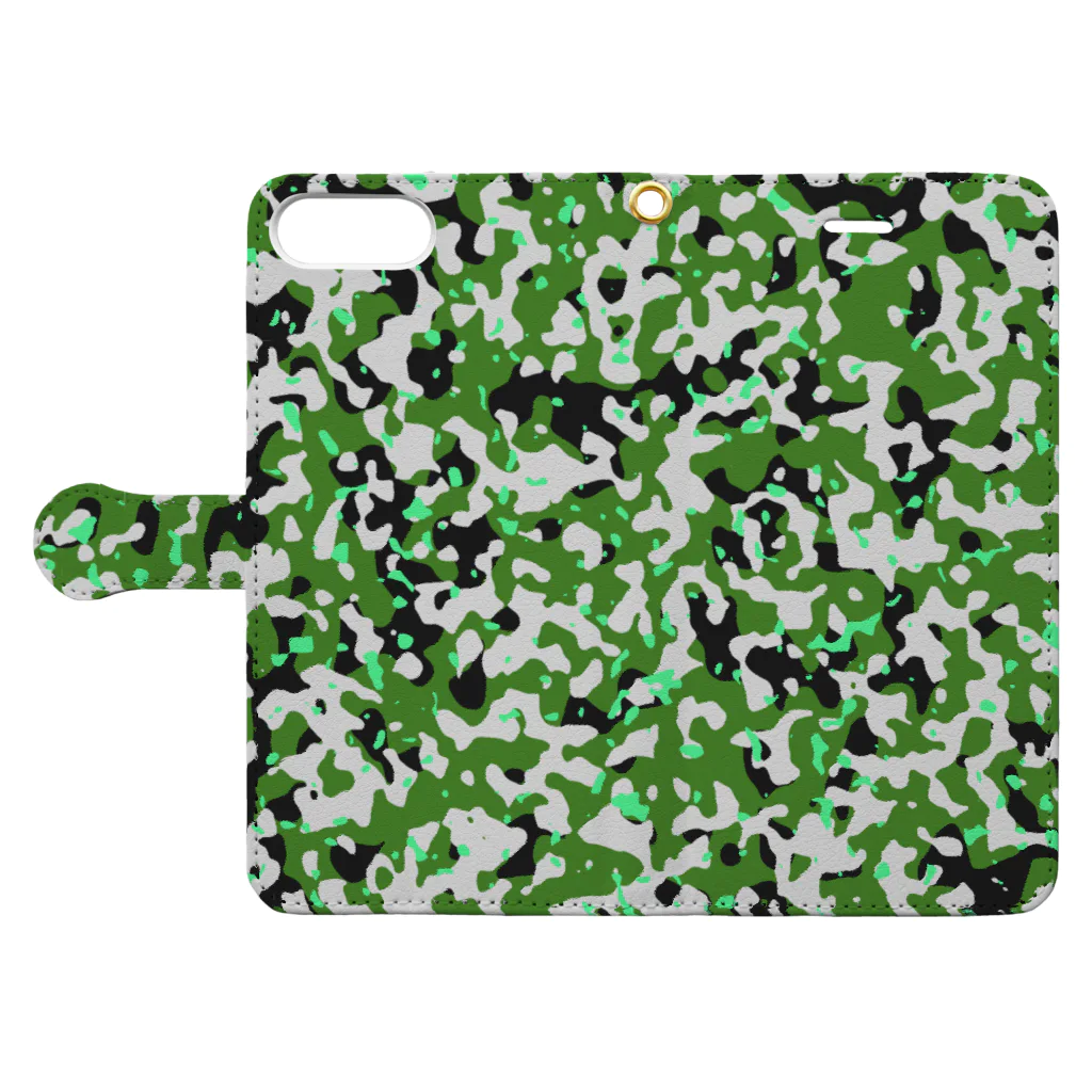 Military Casual LittleJoke のCamo AGR Green アグレッサー迷彩 緑色 サバゲー装備 手帳型スマホケースを開いた場合(外側)