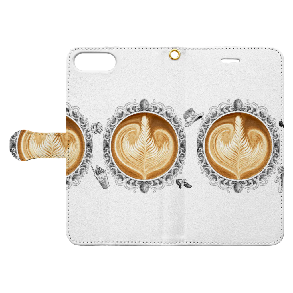 Prism coffee beanの【Lady's sweet coffee】ラテアート エレガンスリーフ  / With accessories ～2杯目～ Book-Style Smartphone Case:Opened (outside)