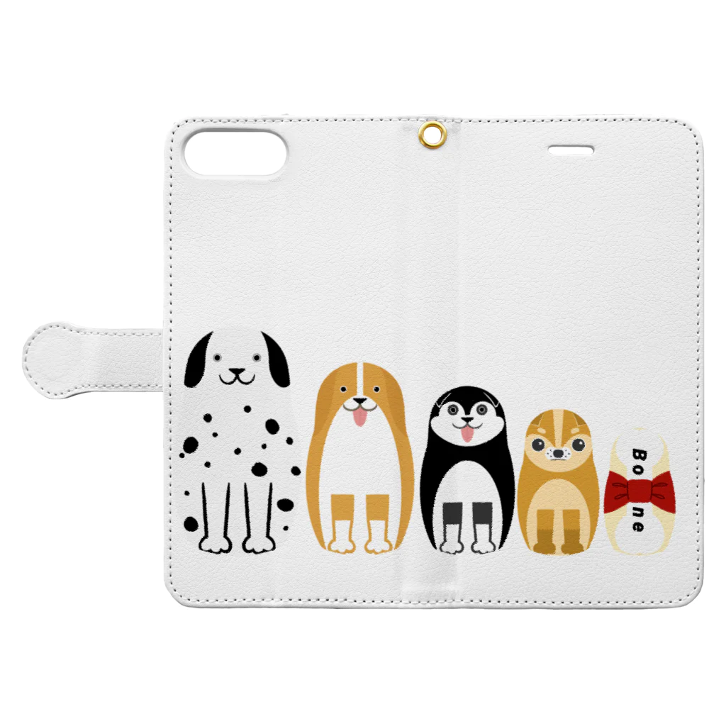 Mrs.Bean/ミセスビーンのマトリョーシカ 犬＆骨(おやつ) Book-Style Smartphone Case:Opened (outside)