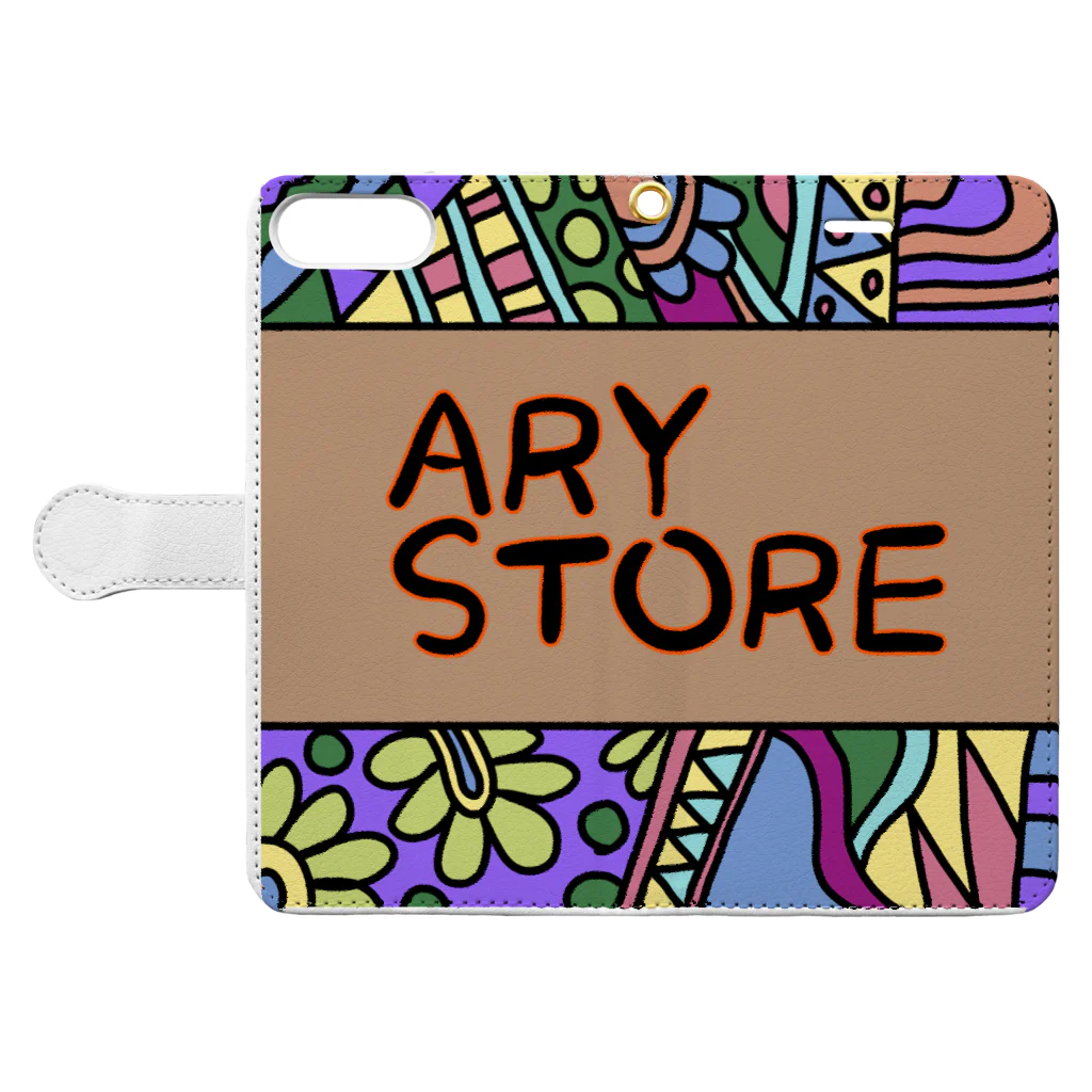 AryStoreのガラ柄LOGO 手帳型スマホケースを開いた場合(外側)