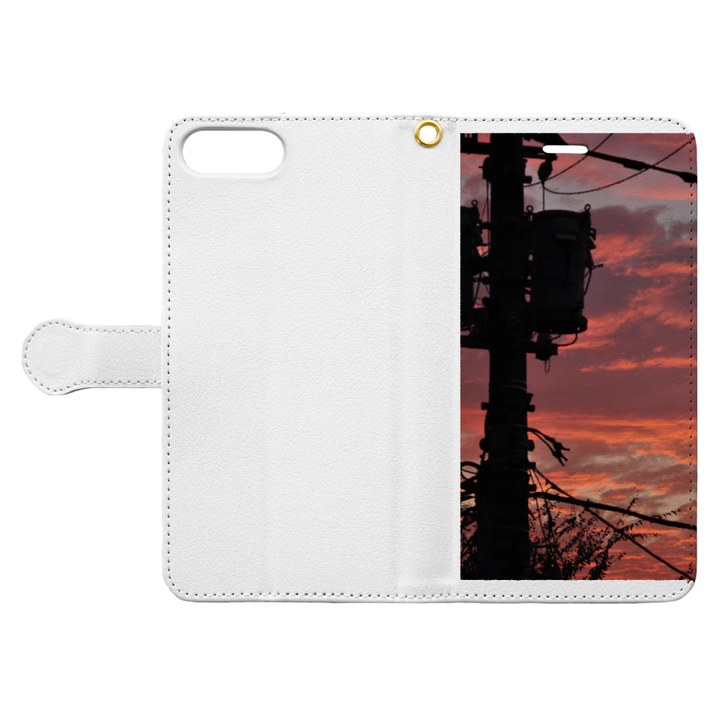 くろねにゃこの電柱と夕焼け空 Book-Style Smartphone Case:Opened (outside)