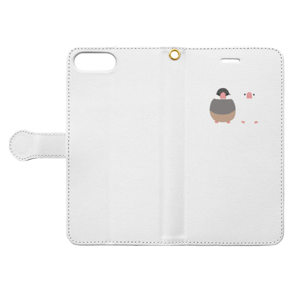 雛乃の文鳥グッズ屋さんの仲良し文鳥さんシリーズ Book-Style Smartphone Case:Opened (outside)