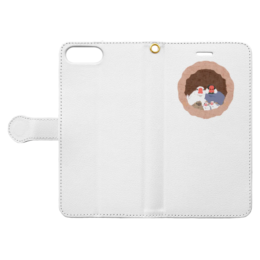 雛乃の文鳥グッズ屋さんの文鳥一家のどこでも壷巣！住み着くシリーズ Book-Style Smartphone Case:Opened (outside)