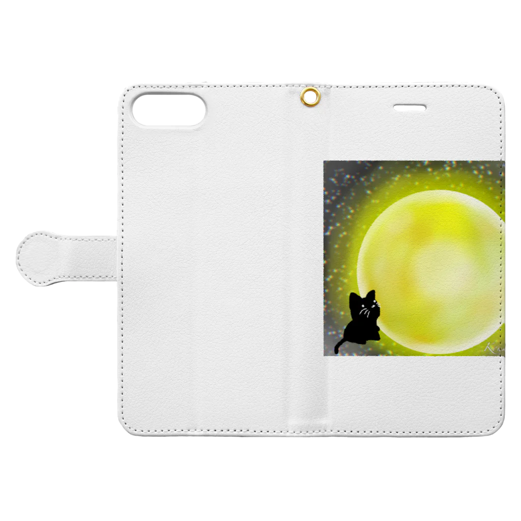 くろねこさんのくろねこと月 Book-Style Smartphone Case:Opened (outside)