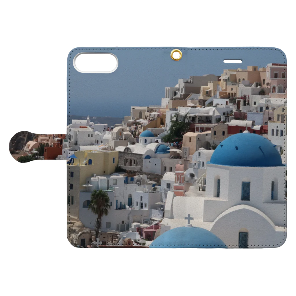 旅好きアルパカの【世界一周旅】ギリシャ　サントリーニ島の景色 Book-Style Smartphone Case:Opened (outside)